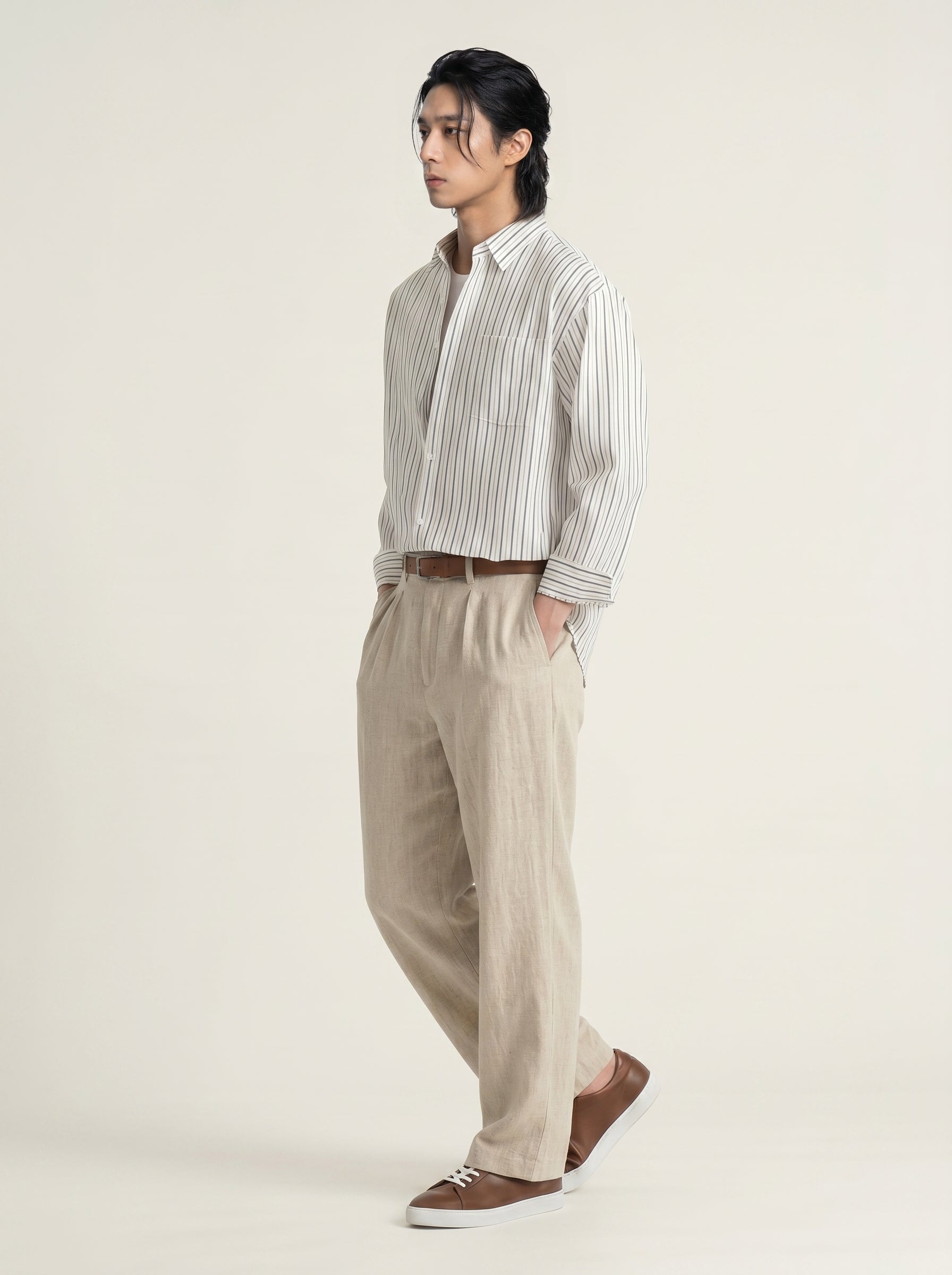 Aurelio Washed Linen Pleated Trousers