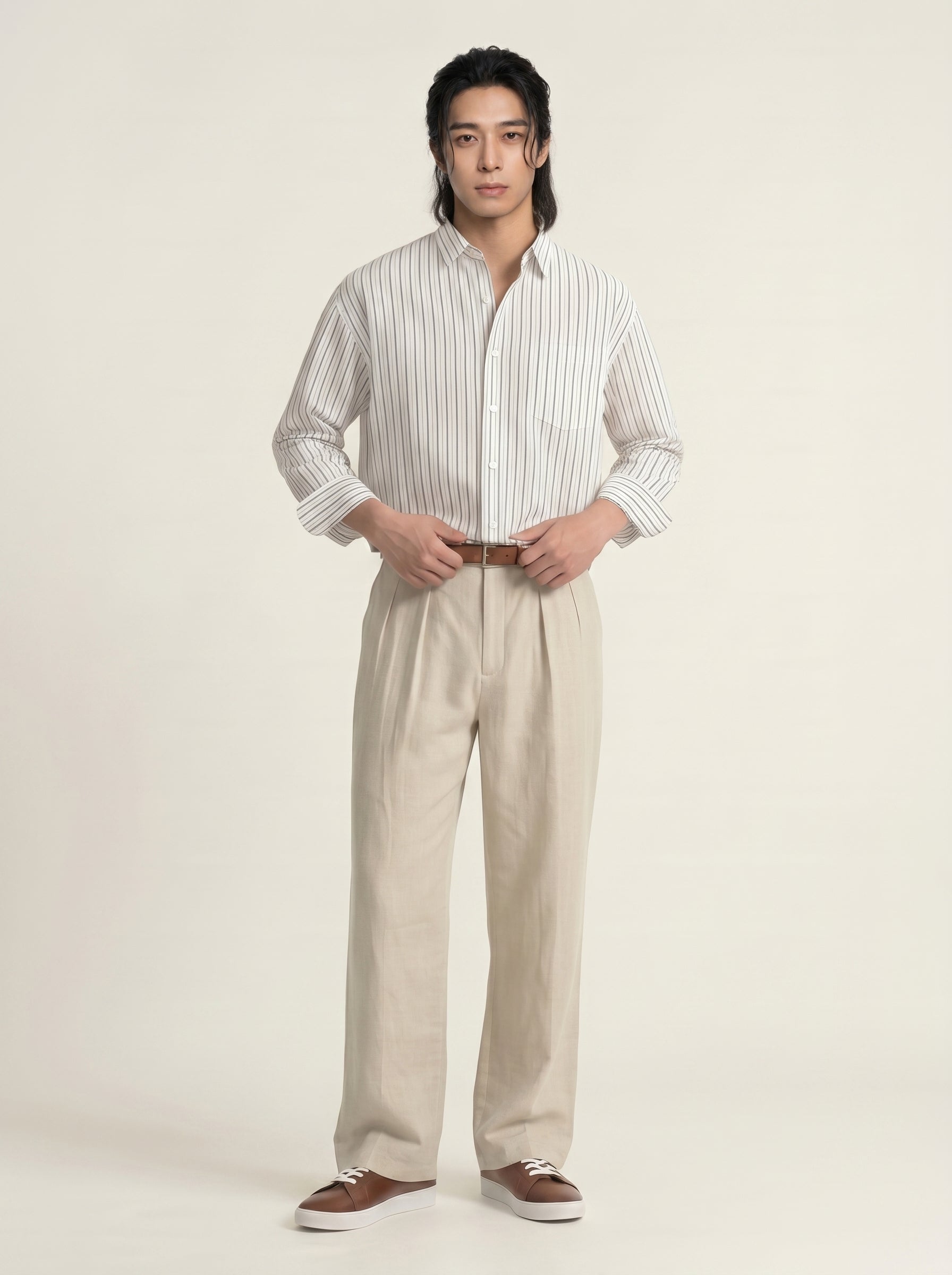 Luca Hidden-Placket Stripe Shirt