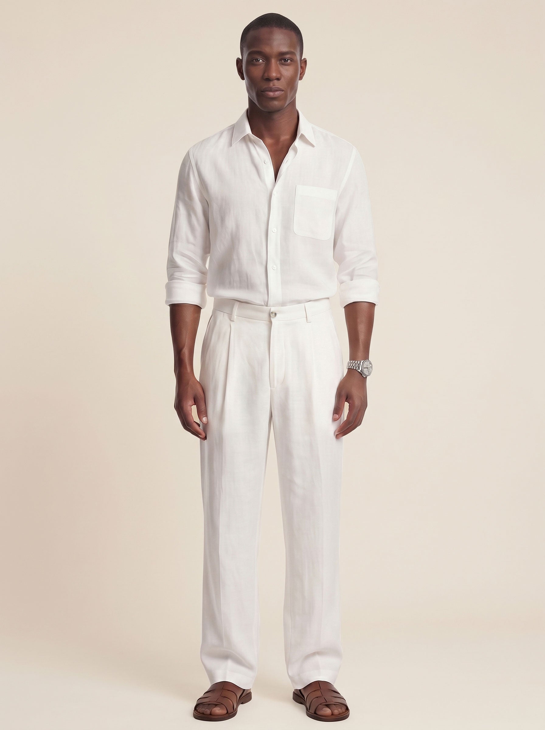 Alessio Linen-Viscose Pleated Trousers