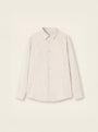 #Ecru-Ivory_group   A light beige long-sleeve button-up shirt with a classic collar, laid flat against a matching light beige background.